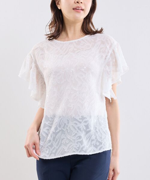 NARACAMICIE / ナラカミーチェ シャツ・ブラウス | 【NARACAMICIE】カットジャガードフリル半袖ブラウス | 詳細1