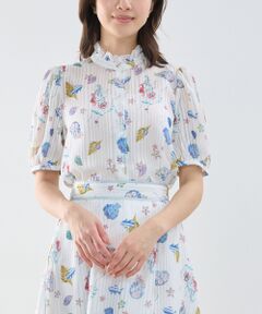 NARACAMICIE / ナラカミーチェ シャツ・ブラウス | 【NARACAMICIE】GENIUS SEA柄フリル半袖ブラウス