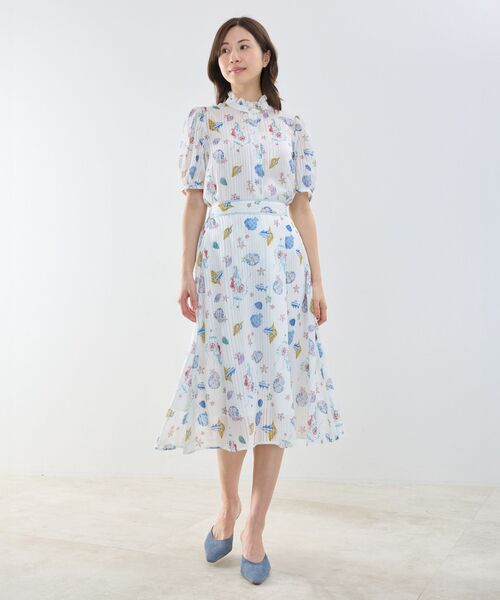 NARACAMICIE / ナラカミーチェ シャツ・ブラウス | 【NARACAMICIE】GENIUS SEA柄フリル半袖ブラウス | 詳細2