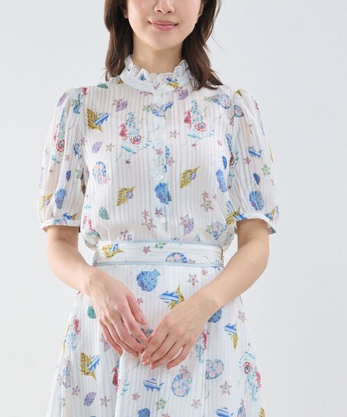 NARACAMICIE / ナラカミーチェ シャツ・ブラウス | 【NARACAMICIE】GENIUS SEA柄フリル半袖ブラウス（ホワイト）