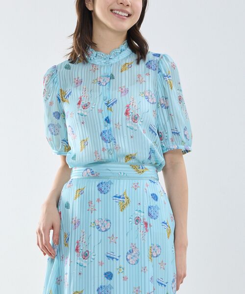 NARACAMICIE / ナラカミーチェ シャツ・ブラウス | 【NARACAMICIE】GENIUS SEA柄フリル半袖ブラウス | 詳細5