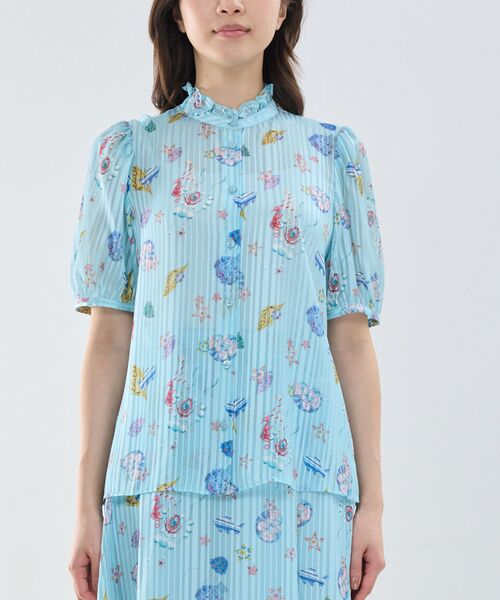 NARACAMICIE / ナラカミーチェ シャツ・ブラウス | 【NARACAMICIE】GENIUS SEA柄フリル半袖ブラウス | 詳細6