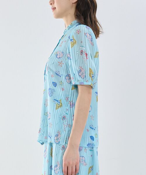 NARACAMICIE / ナラカミーチェ シャツ・ブラウス | 【NARACAMICIE】GENIUS SEA柄フリル半袖ブラウス | 詳細7