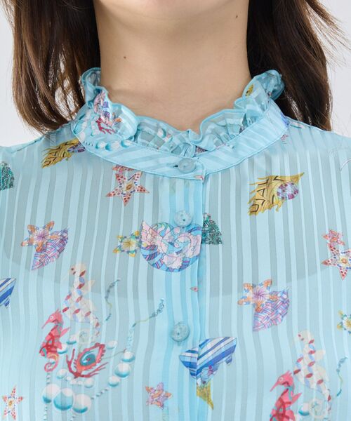 NARACAMICIE / ナラカミーチェ シャツ・ブラウス | 【NARACAMICIE】GENIUS SEA柄フリル半袖ブラウス | 詳細9
