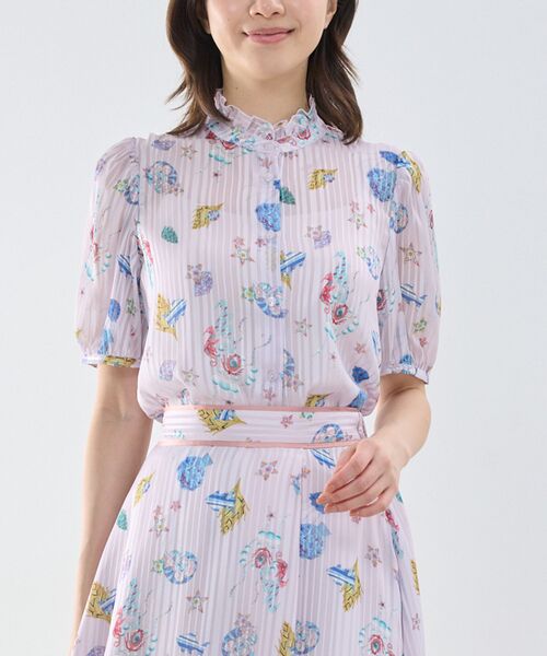 NARACAMICIE / ナラカミーチェ シャツ・ブラウス | 【NARACAMICIE】GENIUS SEA柄フリル半袖ブラウス（ピンク）