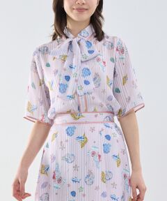 NARACAMICIE / ナラカミーチェ シャツ・ブラウス | 【NARACAMICIE】GENIUS SEA柄ボウタイ付き配色半袖ブラウス