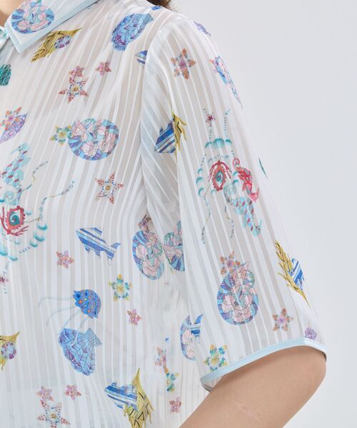 NARACAMICIE / ナラカミーチェ シャツ・ブラウス | 【NARACAMICIE】GENIUS SEA柄ボウタイ付き配色半袖ブラウス | 詳細8