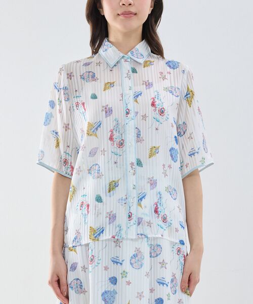 NARACAMICIE / ナラカミーチェ シャツ・ブラウス | 【NARACAMICIE】GENIUS SEA柄ボウタイ付き配色半袖ブラウス | 詳細2