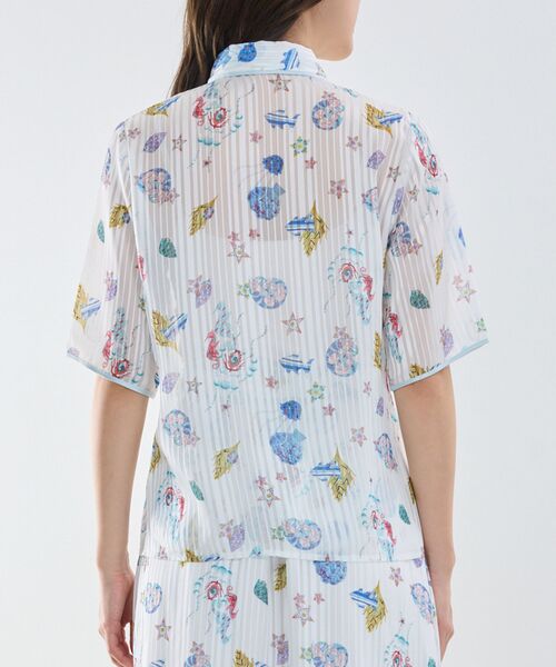 NARACAMICIE / ナラカミーチェ シャツ・ブラウス | 【NARACAMICIE】GENIUS SEA柄ボウタイ付き配色半袖ブラウス | 詳細4