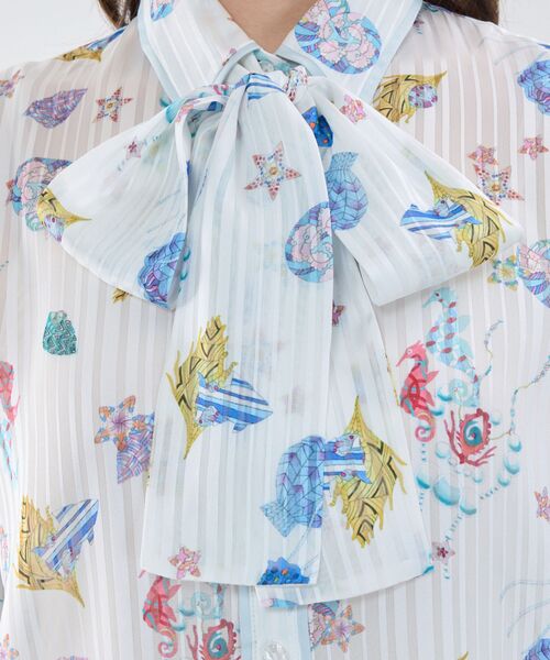 NARACAMICIE / ナラカミーチェ シャツ・ブラウス | 【NARACAMICIE】GENIUS SEA柄ボウタイ付き配色半袖ブラウス | 詳細5
