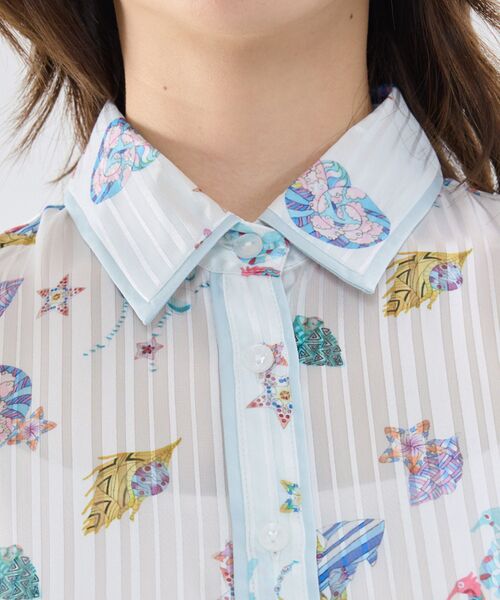 NARACAMICIE / ナラカミーチェ シャツ・ブラウス | 【NARACAMICIE】GENIUS SEA柄ボウタイ付き配色半袖ブラウス | 詳細6
