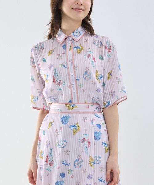 NARACAMICIE / ナラカミーチェ シャツ・ブラウス | 【NARACAMICIE】GENIUS SEA柄ボウタイ付き配色半袖ブラウス | 詳細16