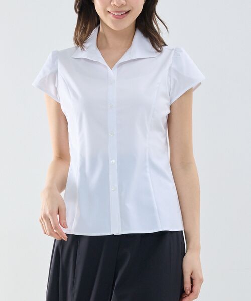 NARACAMICIE / ナラカミーチェ シャツ・ブラウス | 【NARACAMICIE】ツイルスタンドカラーチューリップスリーブ半袖ブラウス | 詳細1