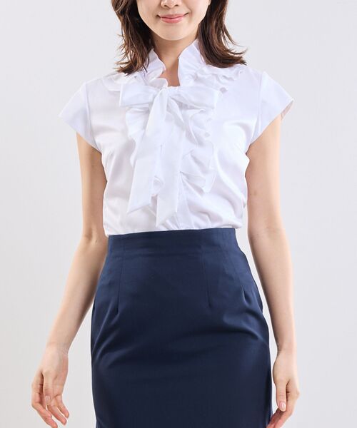 NARACAMICIE / ナラカミーチェ シャツ・ブラウス | 【NARACAMICIE】ツイルボウタイフリル半袖ブラウス | 詳細1