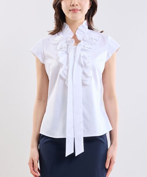 NARACAMICIE / ナラカミーチェ シャツ・ブラウス | 【NARACAMICIE】ツイルボウタイフリル半袖ブラウス | 詳細2