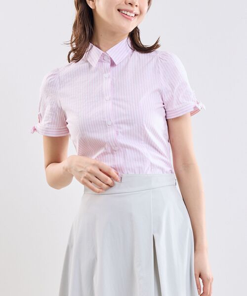 NARACAMICIE / ナラカミーチェ シャツ・ブラウス | 【NARACAMICIE】ラメストライプ半袖シャツ（ピンク）