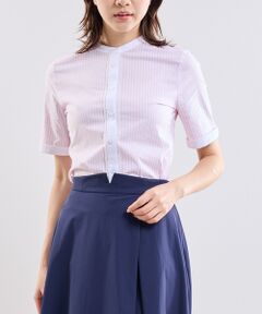 NARACAMICIE / ナラカミーチェ シャツ・ブラウス | 【NARACAMICIE】ラメストライプバンドカラー半袖ブラウス