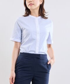 NARACAMICIE / ナラカミーチェ シャツ・ブラウス | 【NARACAMICIE】ラメストライプバンドカラー半袖ブラウス