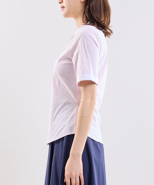 NARACAMICIE / ナラカミーチェ シャツ・ブラウス | 【NARACAMICIE】ラメストライプバンドカラー半袖ブラウス | 詳細5