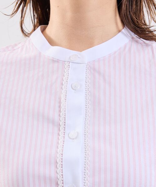 NARACAMICIE / ナラカミーチェ シャツ・ブラウス | 【NARACAMICIE】ラメストライプバンドカラー半袖ブラウス | 詳細7