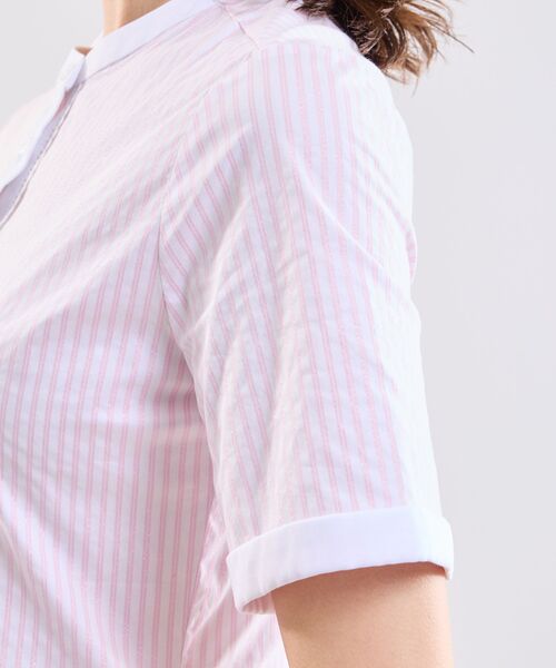 NARACAMICIE / ナラカミーチェ シャツ・ブラウス | 【NARACAMICIE】ラメストライプバンドカラー半袖ブラウス | 詳細9