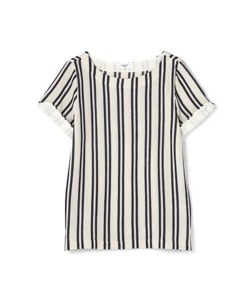 ＊＊NATURAL BEAUTY BASIC / ナチュラルビューティーベーシック カットソー | カノコストライプ半袖プルオーバー（キナリ×ネイビー1）