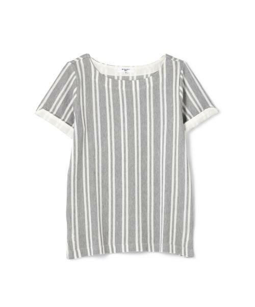 ＊＊NATURAL BEAUTY BASIC / ナチュラルビューティーベーシック カットソー | カノコストライプ半袖プルオーバー（グレー×オフ）