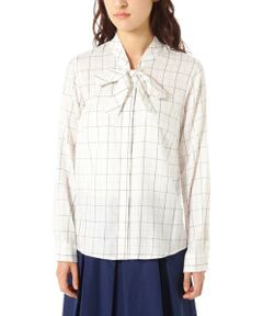 ボウタイチェックブラウス