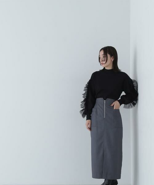 **NATURAL BEAUTY BASIC / ナチュラルビューティーベーシック スカート | アウトポケットジップナロースカート(ブルーグレーベース2)