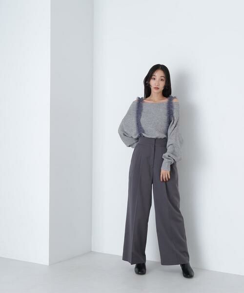 ＊＊NATURAL BEAUTY BASIC / ナチュラルビューティーベーシック パンツ | チュールフリルストラップパンツ（チャコール1）