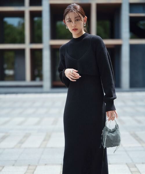 **NATURAL BEAUTY BASIC / ナチュラルビューティーベーシック ワンピース | コンパクトビスチェニットワンピース(クロ)