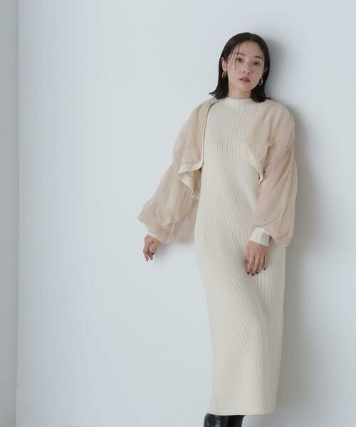 ＊＊NATURAL BEAUTY BASIC / ナチュラルビューティーベーシック ワンピース | チュールカーデ＆ニットワンピセット（オフ×グレージュ2）