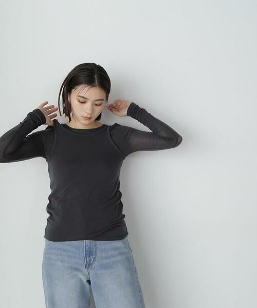 **NATURAL BEAUTY BASIC / ナチュラルビューティーベーシック カットソー | レイヤードデザインカットソー 24AW(チャコール1)
