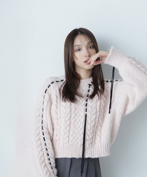 ＊＊NATURAL BEAUTY BASIC / ナチュラルビューティーベーシック ニット・セーター | ステッチケーブルニット　24AW（ピンク2）