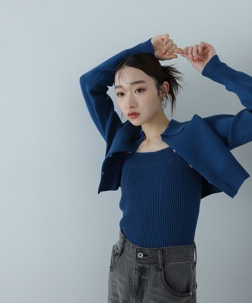 ＊＊NATURAL BEAUTY BASIC / ナチュラルビューティーベーシック カーディガン・ボレロ | 襟付ホックカーデセット（ディープブルー1）