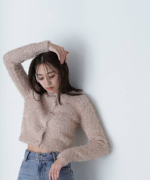 ＊＊NATURAL BEAUTY BASIC / ナチュラルビューティーベーシック カーディガン・ボレロ | ラメニットショートカーディガン（ヌーディーピンク）