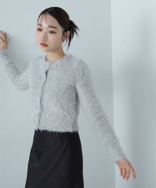 ＊＊NATURAL BEAUTY BASIC / ナチュラルビューティーベーシック カーディガン・ボレロ | ラメニットショートカーディガン（グレー）