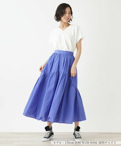 NEMIKA / ネミカ ミニ・ひざ丈スカート | ストライプ柄ティアードロングスカート【PASSIONE】 | 詳細1