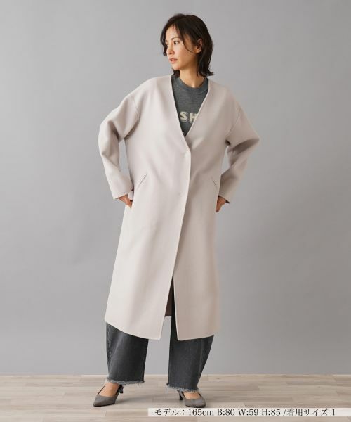 NEMIKA/ネミカ ノーカラーVネックコート【NEMIKA】 ベビーピンク 9(M) NEMIKA/ネミカ ノーカラーVネックコート【NEMIKA】 ベビーピンク 9(M)
