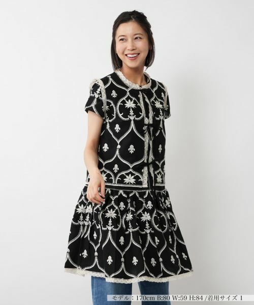 黒 ベルベット 花柄刺繍 ジャケット スカート セット CELFORD×P.J. REDOUTEコラボ】 Rosa刺繍チュールスカート(SKIRT