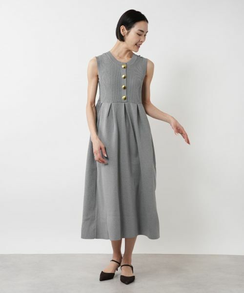 NEMIKA / ネミカ ドレス | ゴールドボタンノースリーブワンピース【torrazzo donna】 | 詳細1