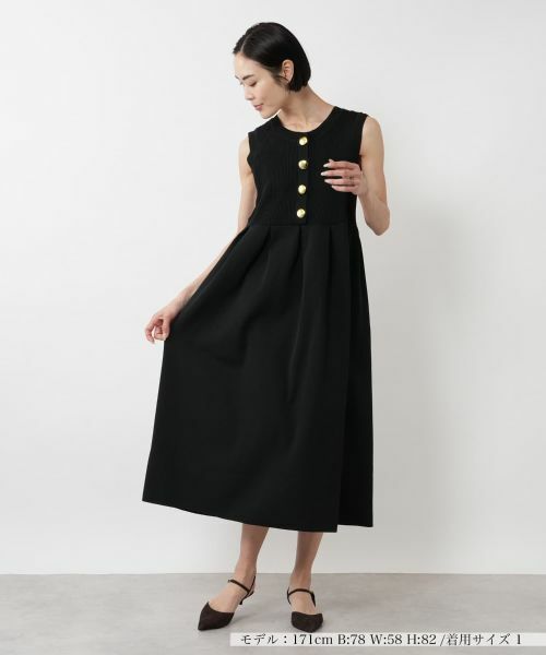 NEMIKA / ネミカ ドレス | ゴールドボタンノースリーブワンピース【torrazzo donna】 | 詳細5