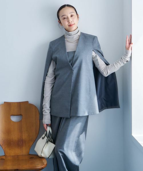 NEMIKA / ネミカ テーラードジャケット | ストライプケープジャケット【NEMIKA】 | 詳細24