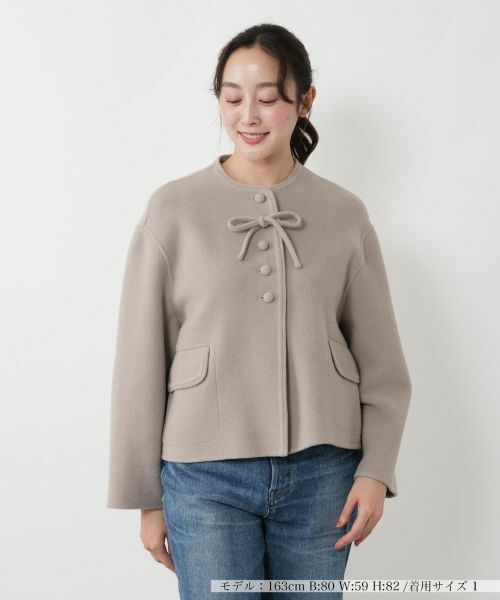 NEMIKA/ネミカ リボンノーカラージャケット【NEMIKA】 キャメル 9(M)