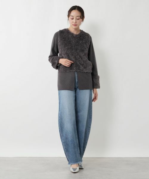 NEMIKA / ネミカ カーディガン・ボレロ | ボア切替カーディガン【NEMIKA】 | 詳細1