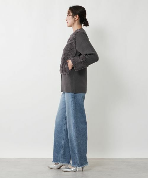 NEMIKA / ネミカ カーディガン・ボレロ | ボア切替カーディガン【NEMIKA】 | 詳細2