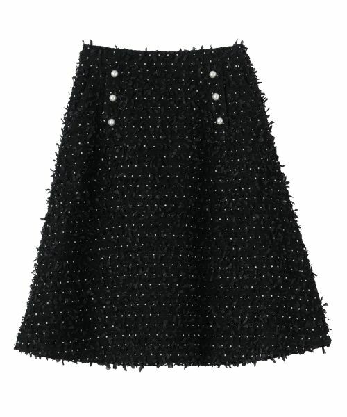 NEMIKA / ネミカ ミニ・ひざ丈スカート | テープヤーンパール調ボタンスカート【NEMIKA】（ブラック）