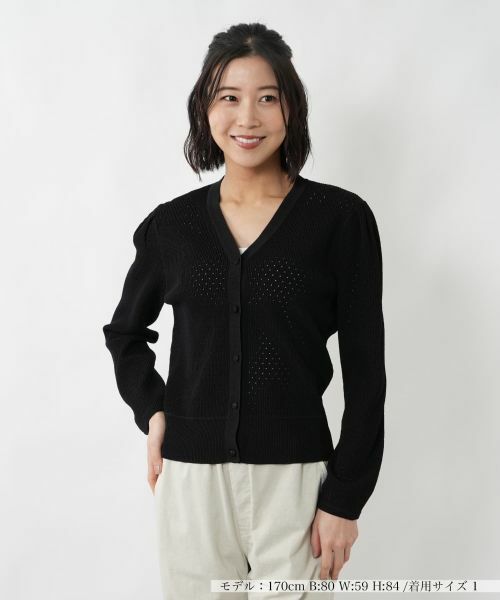 NEMIKA / ネミカ カーディガン・ボレロ | 透かし編みVネックカーディガン【NEMIKA】（ブラック）