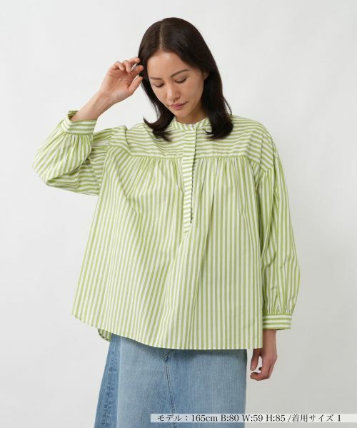 NEMIKA / ネミカ シャツ・ブラウス | ストライプバンドカラーブラウス【NEMIKA】（ピーコックグリーン）