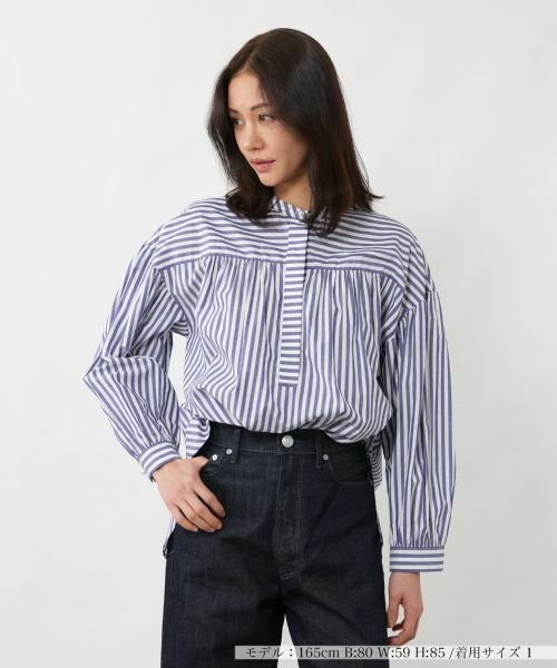 NEMIKA / ネミカ シャツ・ブラウス | ストライプバンドカラーブラウス【NEMIKA】（ロイヤルブルー）